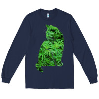 Navy funny cannabis & cat lover marijuana weed smoker art t shirt Long Sleeve Tee - linhVisuals