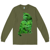 Army Green funny cannabis & cat lover marijuana weed smoker art t shirt Long Sleeve Tee - linhVisuals