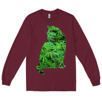 Burgundy funny cannabis & cat lover marijuana weed smoker art t shirt Long Sleeve Tee - linhVisuals