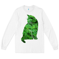 White funny cannabis & cat lover marijuana weed smoker art t shirt Long Sleeve Tee - linhVisuals