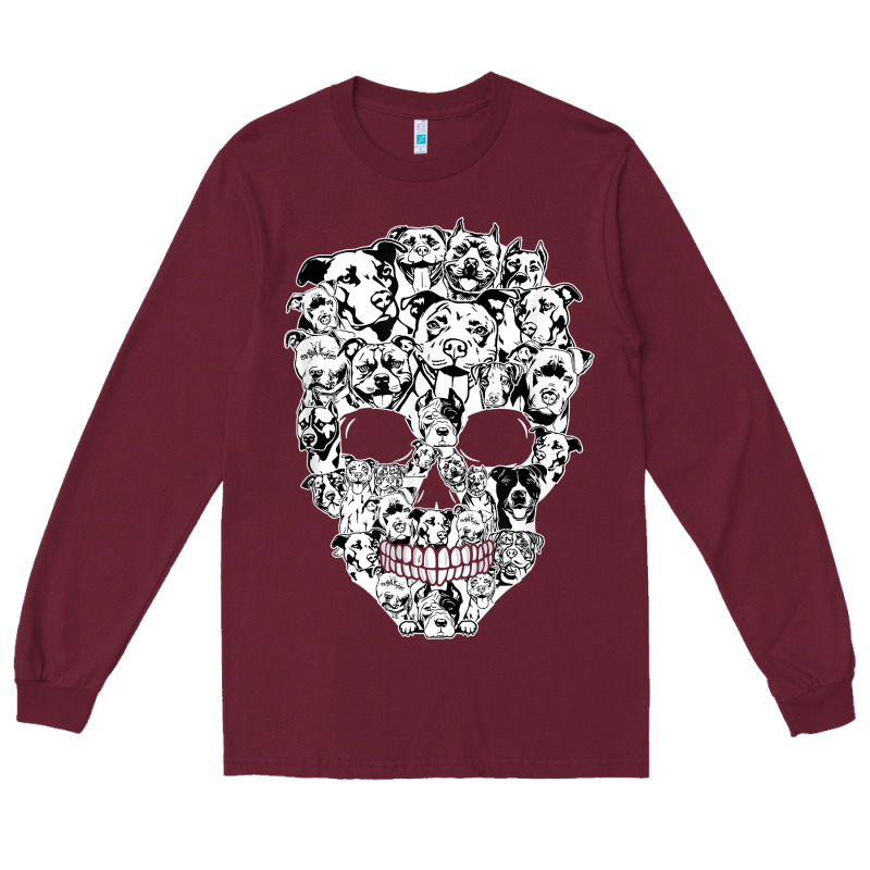 Funny Pitbull Skull Dog Skeleton Halloween T Shirt Long Sleeve Tee by linhVisuals | Teevron