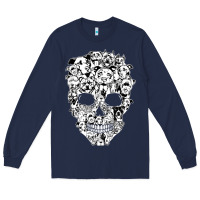 Navy funny pitbull skull dog skeleton halloween t shirt Long Sleeve Tee - linhVisuals