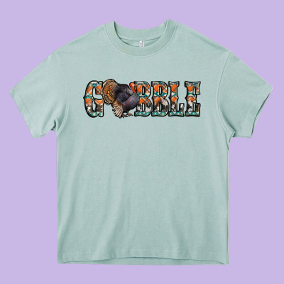Gobble Thanksgiving Turkey Heavy Core Tee Designed By Jasminsmagicworld