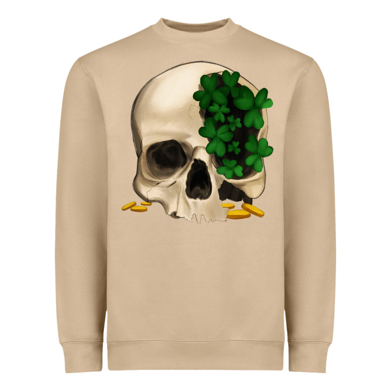 St Patrick's Day Skull With Clovers Heavyweight Sweatshirt by Jasminsmagicworld | Teevron
