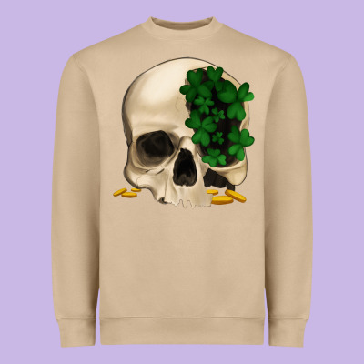 St Patrick's Day Skull With Clovers Heavyweight Sweatshirt Designed By Jasminsmagicworld