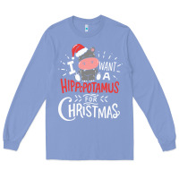 Colony Blue i want hippopotamus for christmas hippo xmas gift Long Sleeve Tee - linhVisuals