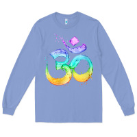 Colony Blue womens om symbol   psy trance goa yoga meditation buddhism buddhist v Long Sleeve Tee - linhVisuals
