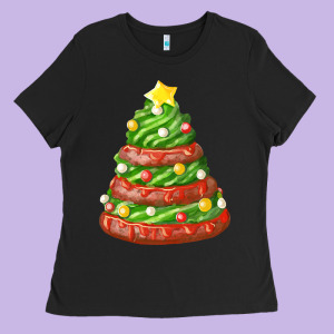 Green Chocolate Christmas Cookie Cake Ladies Tee Designed By Fadigitalartstudio