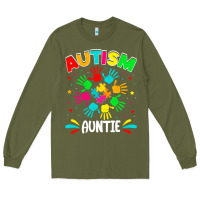 Army Green autistic auntie puzzle support family autism awareness sweatshirt Long Sleeve Tee - linhVisuals