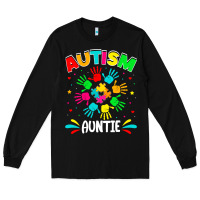 Black autistic auntie puzzle support family autism awareness sweatshirt Long Sleeve Tee - linhVisuals