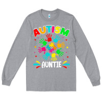 Heather Grey autistic auntie puzzle support family autism awareness sweatshirt Long Sleeve Tee - linhVisuals