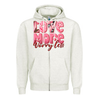 Oatmeal Heather love more worry less Zipper Hoodie - RanaPortraitStore