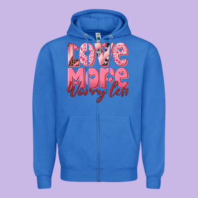 Love More Worry Less Zipper Hoodie Designed By Ranaportraitstore
