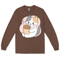 Chestnut Cat Drinking Coffee Kitten Kawaii Japanese Kitty Long Sleeve Tee - linhVisuals