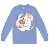Colony Blue Cat Drinking Coffee Kitten Kawaii Japanese Kitty Long Sleeve Tee - linhVisuals