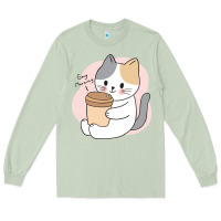 Matcha Cat Drinking Coffee Kitten Kawaii Japanese Kitty Long Sleeve Tee - linhVisuals