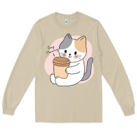 Mushroom Cat Drinking Coffee Kitten Kawaii Japanese Kitty Long Sleeve Tee - linhVisuals