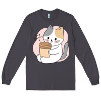Smoke Cat Drinking Coffee Kitten Kawaii Japanese Kitty Long Sleeve Tee - linhVisuals