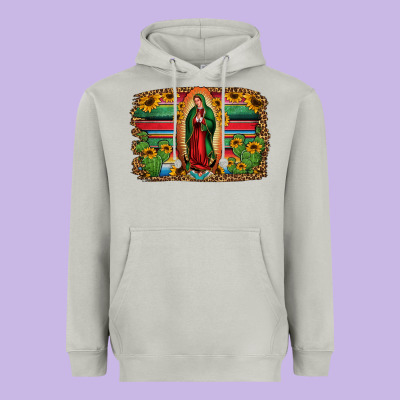 Lady Of Guadalupe Serape Background Heavyweight Hoodie Designed By Jasminsmagicworld