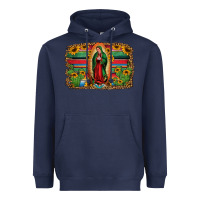 Navy lady of guadalupe serape background Heavyweight Hoodie - Jasminsmagicworld