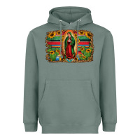 Sage lady of guadalupe serape background Heavyweight Hoodie - Jasminsmagicworld