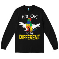 Black it’s ok to be different autism dinosaur Long Sleeve Tee - linhVisuals