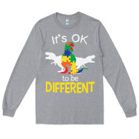 Heather Grey it’s ok to be different autism dinosaur Long Sleeve Tee - linhVisuals