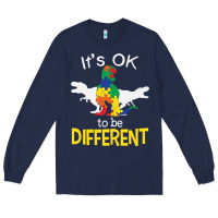 Navy it’s ok to be different autism dinosaur Long Sleeve Tee - linhVisuals