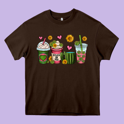 Stuck On You Cactus Coffee Cups Heavy Core Tee Designed By Oliviacreatesart