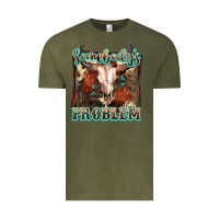 Vintage Olive Somebody's Problem Bull Skull Vintage Tee - FaDigitalArtStudio