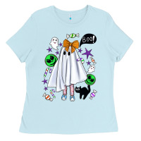 Baby Blue cute ghost halloween Ladies Tee - BundleAndBundleShop