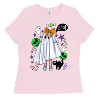 Bubblegum Pink cute ghost halloween Ladies Tee - BundleAndBundleShop