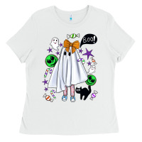 White cute ghost halloween Ladies Tee - BundleAndBundleShop