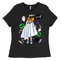 Black cute ghost halloween Ladies Tee - BundleAndBundleShop