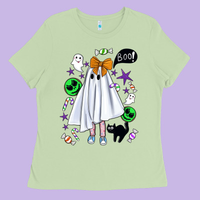 Cute Ghost Halloween Ladies Tee Designed By Bundleandbundleshop