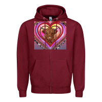 Burgundy highland cow valentine's day Zipper Hoodie - RanaPortraitStore