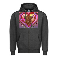 Charcoal Heather highland cow valentine's day Zipper Hoodie - RanaPortraitStore
