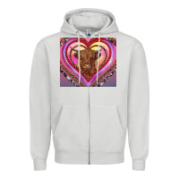 Dove Grey highland cow valentine's day Zipper Hoodie - RanaPortraitStore