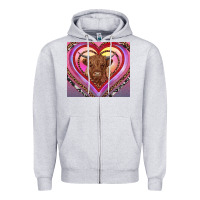 Heather Grey highland cow valentine's day Zipper Hoodie - RanaPortraitStore