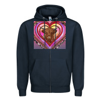 Navy highland cow valentine's day Zipper Hoodie - RanaPortraitStore