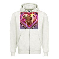 Oatmeal Heather highland cow valentine's day Zipper Hoodie - RanaPortraitStore