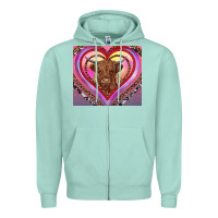 Seafoam highland cow valentine's day Zipper Hoodie - RanaPortraitStore
