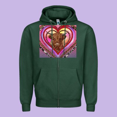 Highland Cow Valentine's Day Zipper Hoodie Designed By Ranaportraitstore