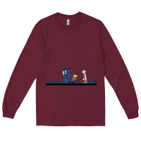 Burgundy newcalvin and hobbes night star tardis Long Sleeve Tee - linhVisuals