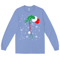 Colony Blue newchristmas grinch hand holding a stethoscope Long Sleeve Tee - linhVisuals
