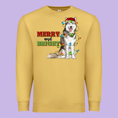 Merry And Bright Husky Premium Sweatshirt Designed By Ranaportraitstore
