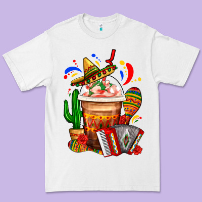 Mexican Frappe With Cactus Sombrero And Maracas Premium Tee Designed By Fadigitalartstudio