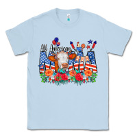 Dusty Blue All American Mama Cow Flowers Classic Tee - CowCowDesign