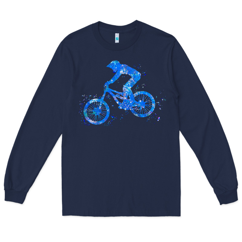 Downhill Mountain Bike T  Shirt Downhill Mountain Bike Jump Blue Water Long Sleeve Tee by linhVisuals | Teevron