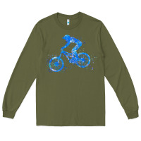 Army Green downhill mountain bike t  shirt downhill mountain bike jump blue water Long Sleeve Tee - linhVisuals